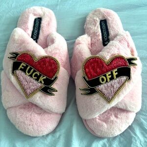 Pink fuzzy F off slippers